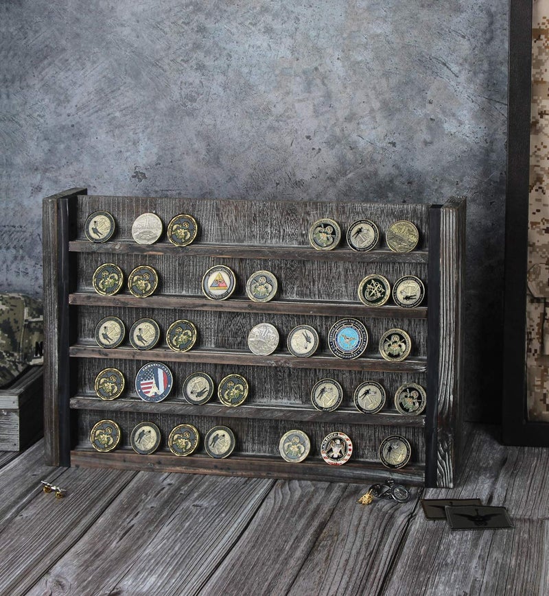 J JACKCUBE DESIGN Rustic Wood Wall Mount Coins Display Rack - 5 Tier Military Holder for Army, Air Force, Navy Awards Collectors Shelf - MK590A - Image 2
